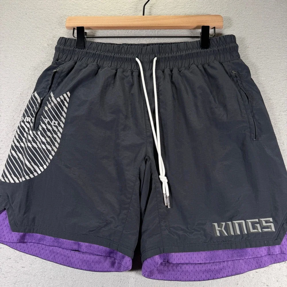 Sacramento Kings Basketball Athletic‎ Shorts Purple Trim Pockets Large Authmade